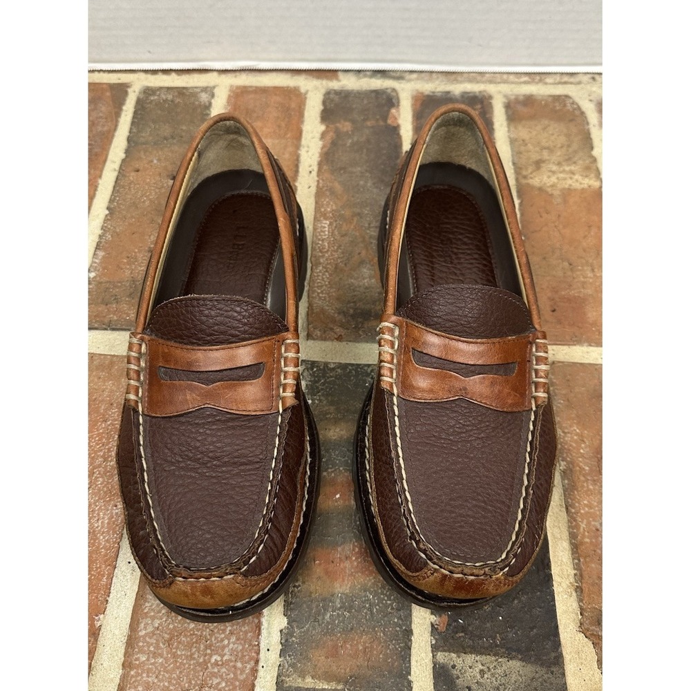 L.L. Bean Brown Leather Penny Loafers Hand-sewn Allagash Bison Shoes Men's 8.5 D - Picture 2 of 6
